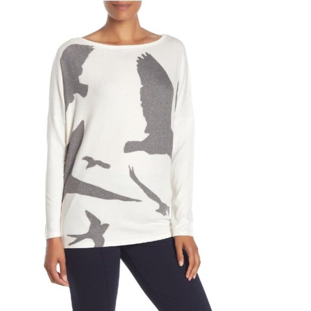 Go Couture Flocking Birds Print Sweater Tunic